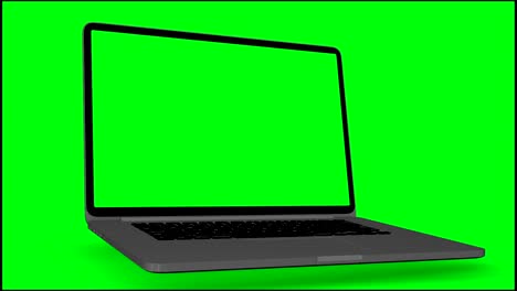 video 4k. portátil (computador portátil) encendiendo con pantalla verde sobre un fondo verde.