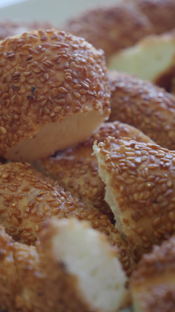 Close Up of Golden Brown Sesame Seed Pastries