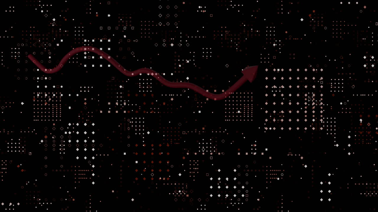 Animation of graph with arrow over dots forming abstract pattern against black background