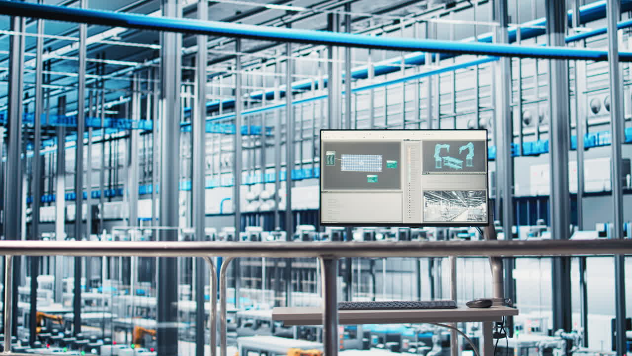 Monitor in industry 4.0 smart industrial plant equipped with advanced sensors