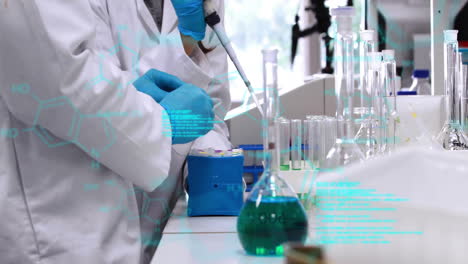 científicos que trabajan en el laboratorio con fórmulas químicas animación sobre el equipo