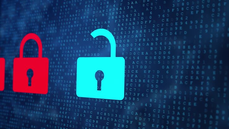 Internet security concept open red padlock virus or unsecured threat of hacking animation cyber