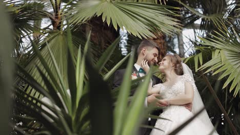 recién casados. novio caucásico con la novia en el parque. pareja de bodas. familia feliz