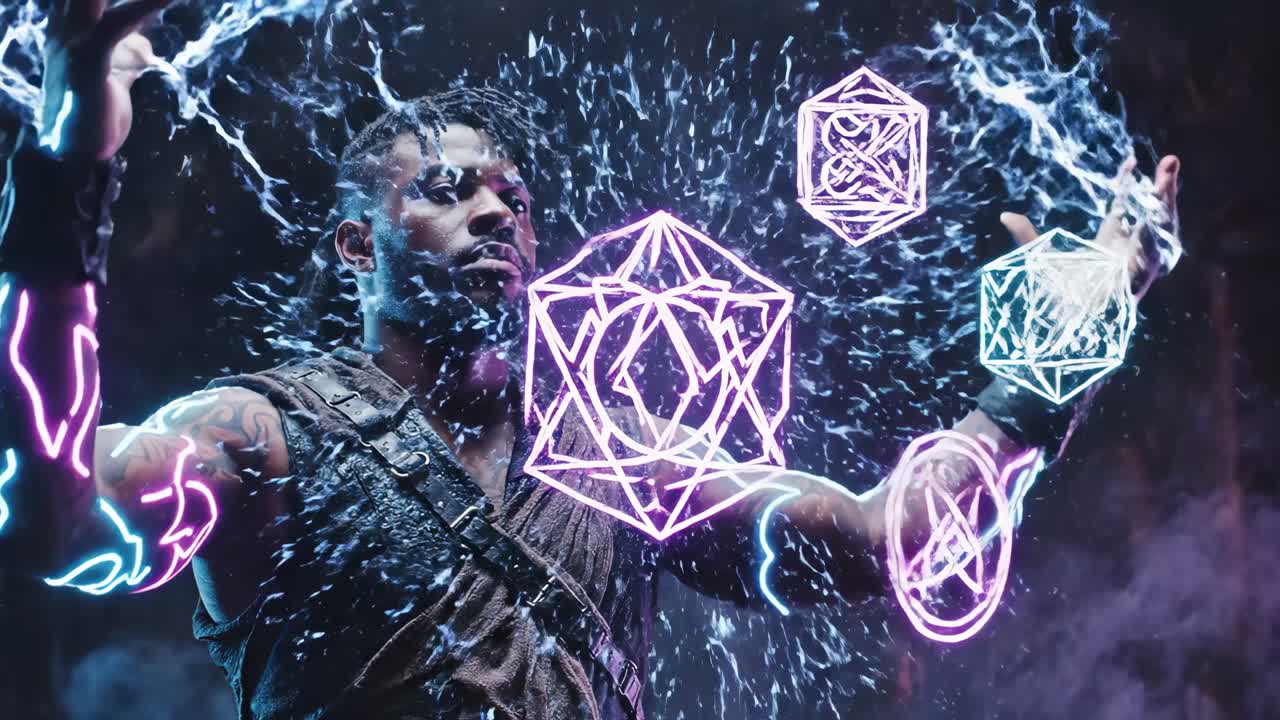 A powerful sorcerer casting spells