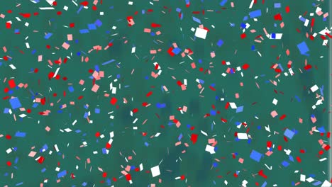 Animation-of-red,-white-and-blue-confetti-falling-on-green-background