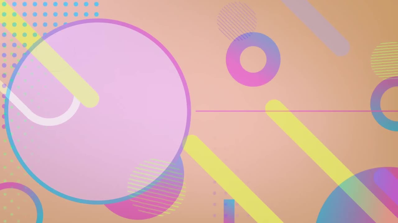 오렌지색 배경에 움직이는 다채로운 모양의 애니메이션