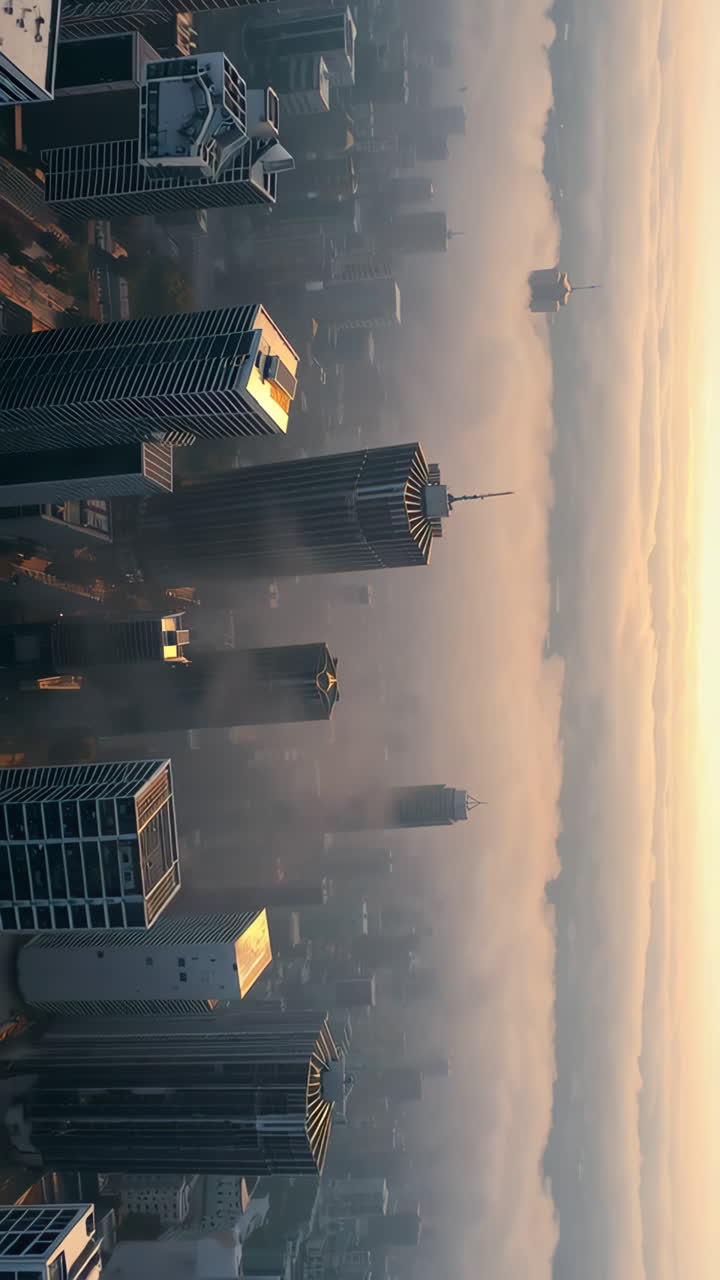 Sunrise over a Foggy City Skyline