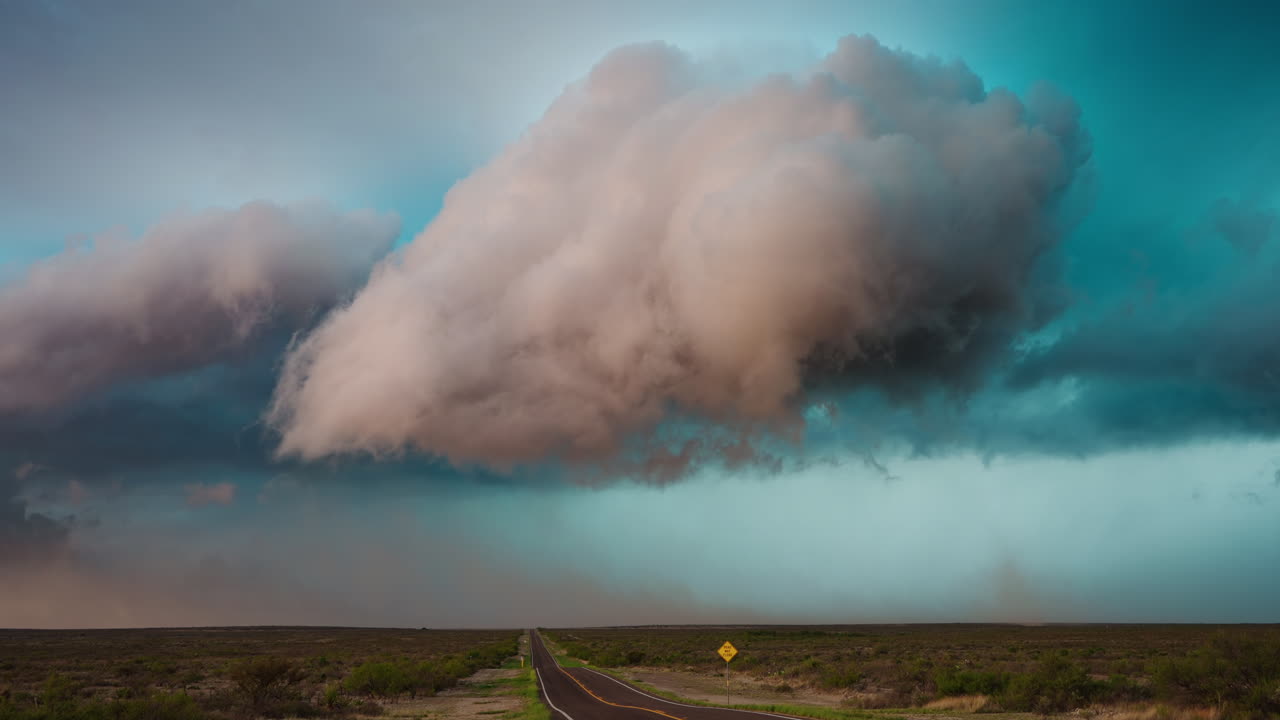 Rolling Cumulonimbus Clouds Drift Fast Across Prairie at Golden Hour
