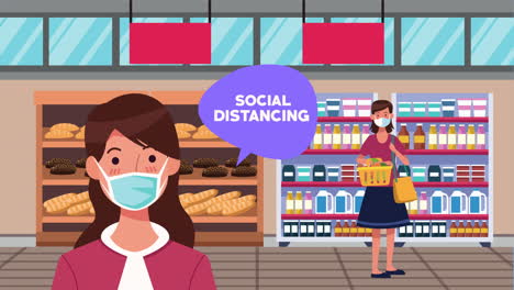 campaña de distanciamiento social con los clientes de los supermercados