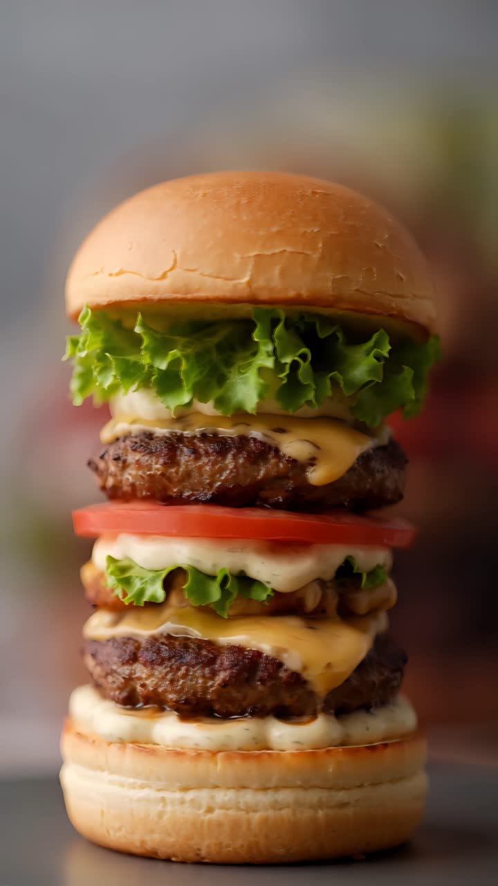 Hamburger Succoso Primo Piano Sfondo Bokeh 4K