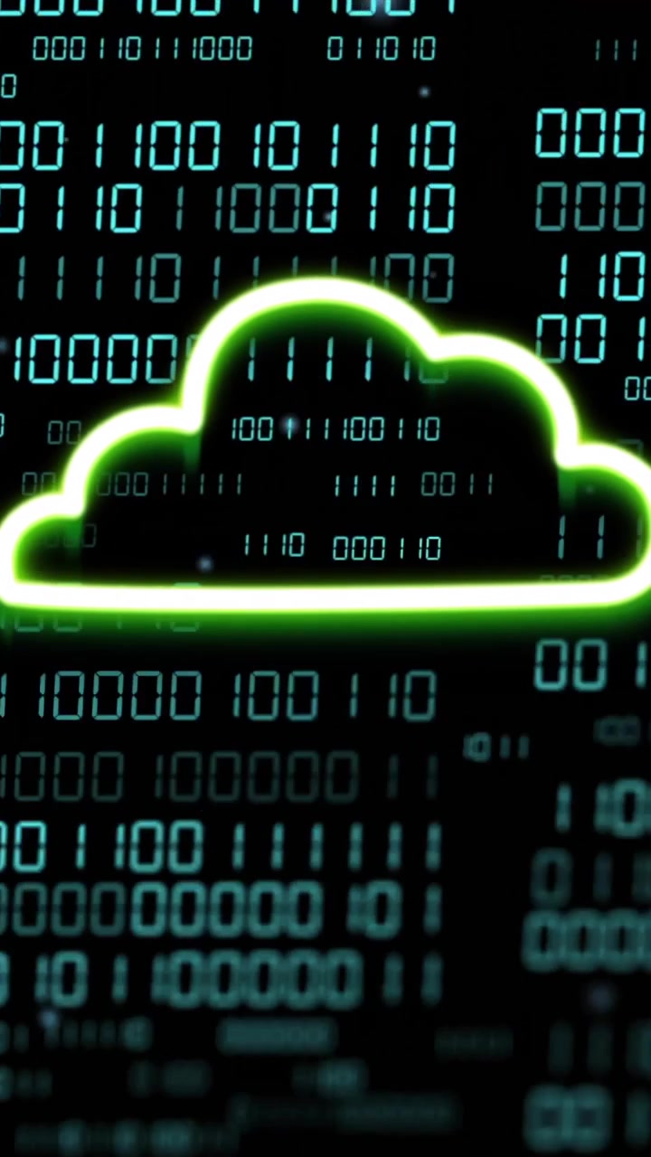 Cloud computing animation over binary code background in digital space
