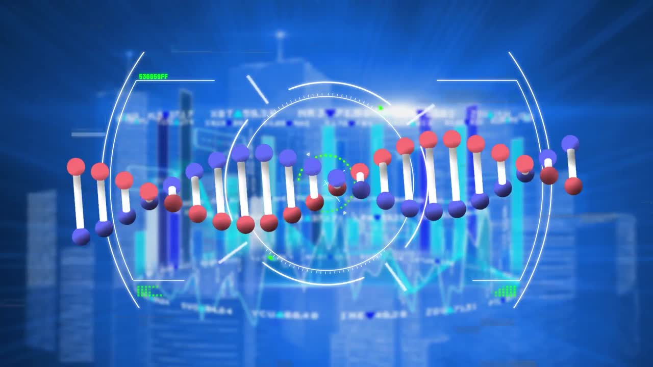 animación de la cadena de adn sobre el escaneo de alcance y procesamiento estadístico