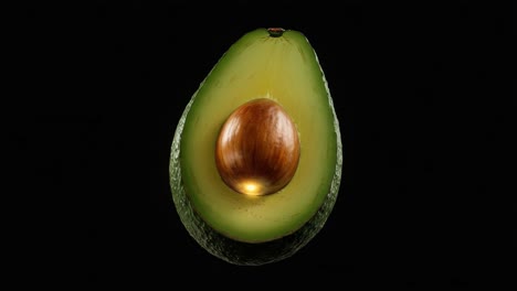 An Artistic Representation of a Halved Avocado with a Glimmering Seed Center against a Dark Background, Highlighting the Freshness and Vibrancy of the Fruit