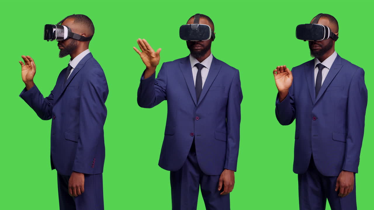 Man in Business Suit Using Virtual Reality Headset