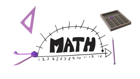 animation of education icons with math text on white background