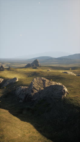 field with rocks and distant grass