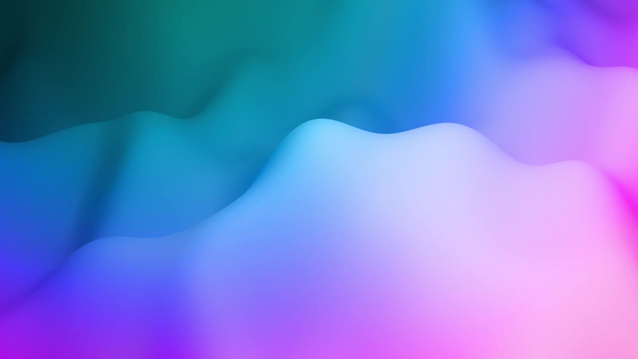 Abstract multicolored waves. Liquid gradient of paint with internal glow forms hills or peaks that change smoothly in cycle. Beautiful color transitions. Abstract looped 4k bg