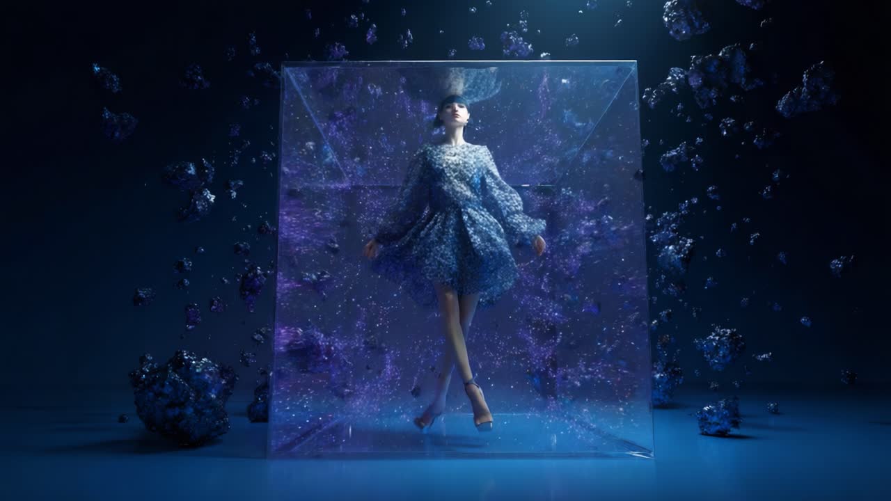 Futuristic Fashion Model in a Cube