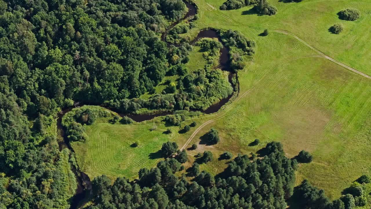 Top-down aerial view of Sventaja Valley marking Latvia Lithuania border