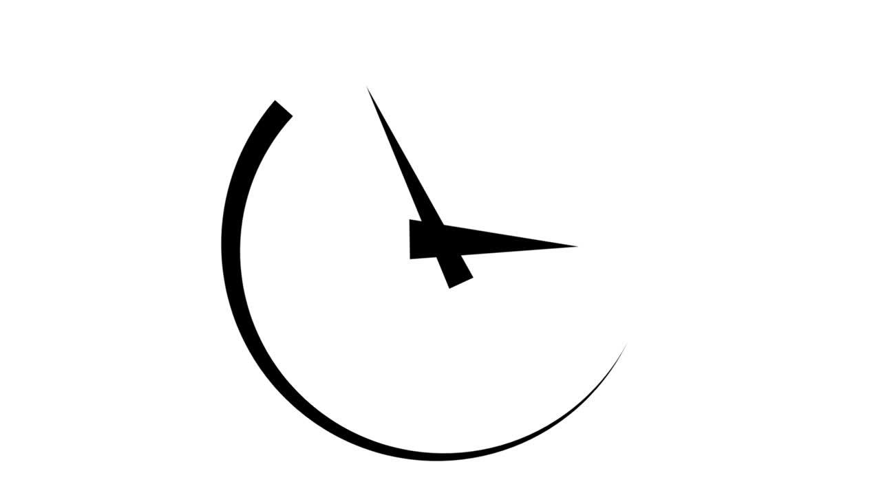 reloj geométrico abstracto. triángulos negros como una aguja de reloj. el paso del tiempo. elemento gráfico en bucle sobre fondo blanco