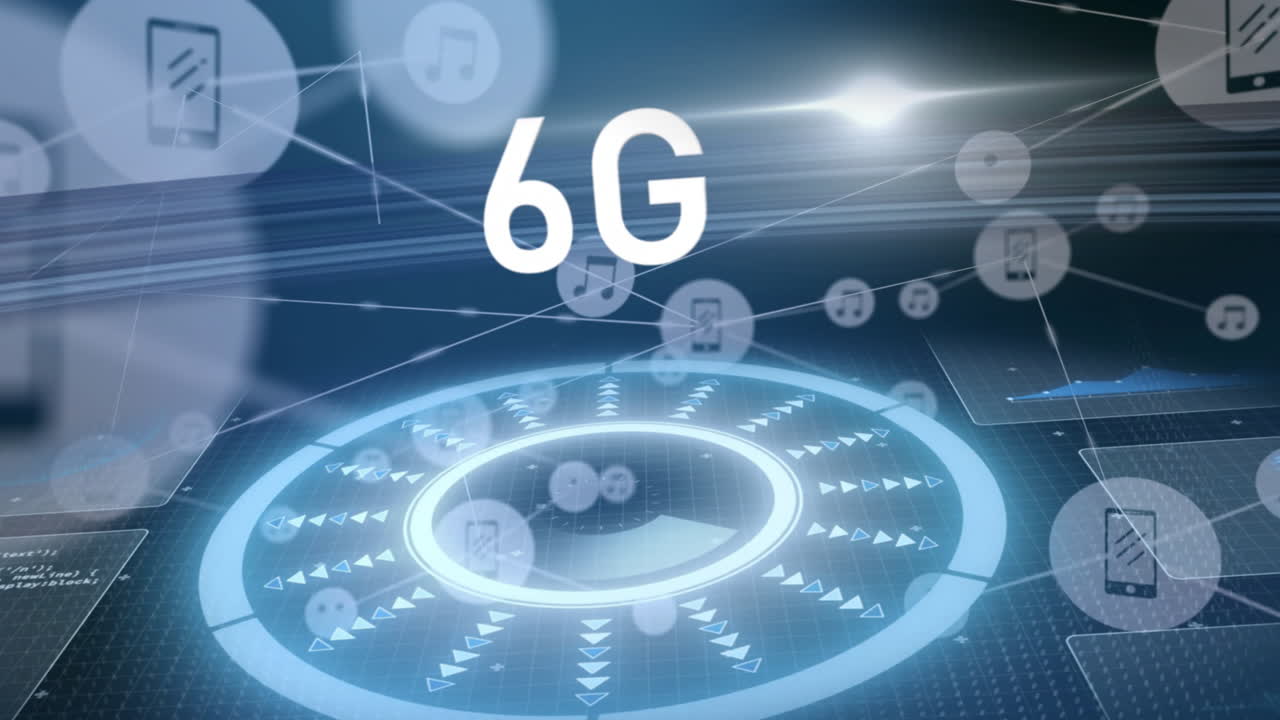 6g 텍스트의 애니메이션, 아이콘과 데이터 처리의 연결 네트워크