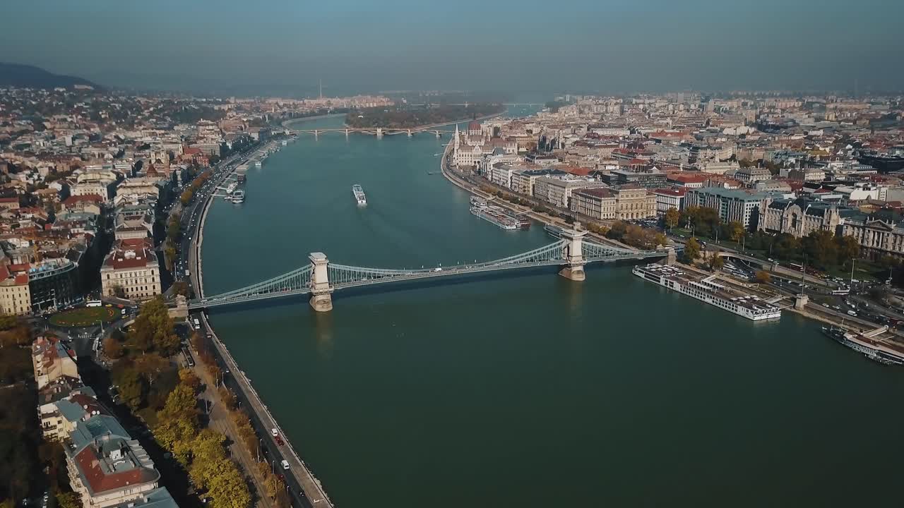 Aerial View of Budapest and the Danube River