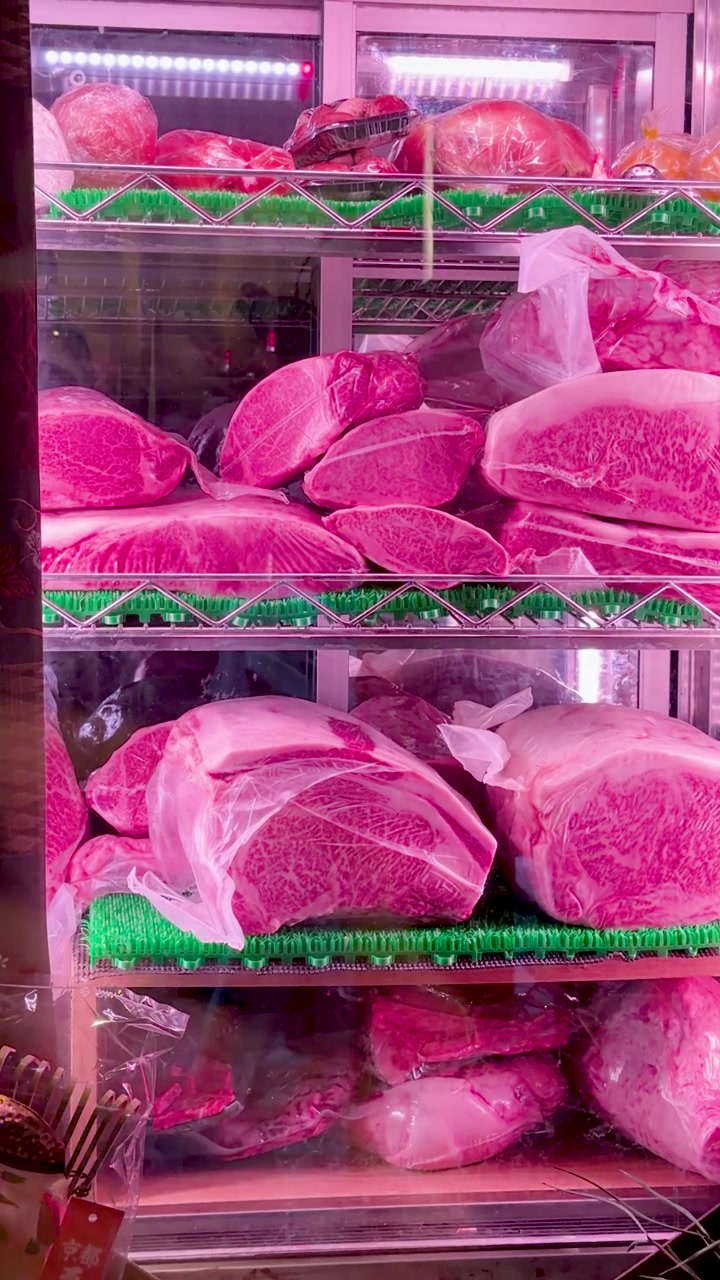 Premium Wagyu Beef Cuts in a Refrigerated Display Case