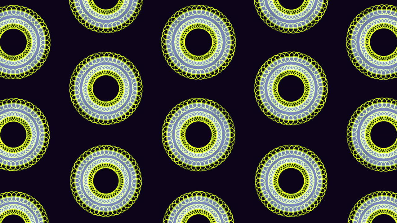 Repeat futuristic circles pattern with rainbow glitters on black gradient