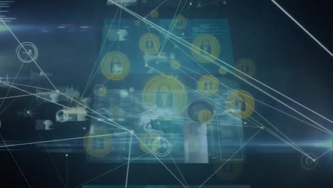 Animation of connections and data on screen over navy background