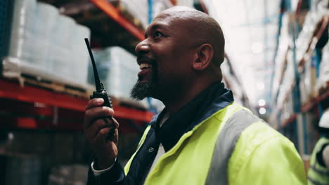 warehouse worker with walkie talkie
