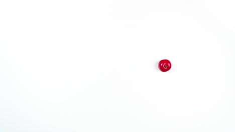 un tomate rojo se mueve en un círculo, convirtiéndose en muchos tomates. animación de stop motion creativa.