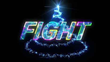 animation of glowing fight text over blue trail of light