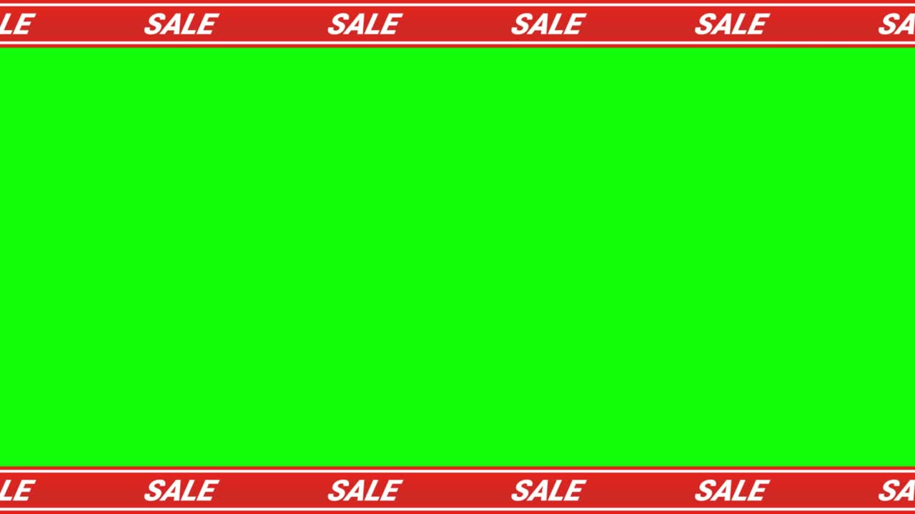녹색 배경에 화면의 상단과 하단에 "sale"라는 단어가 있는 빨간 리본을 스크롤하는 루핑 애니메이션