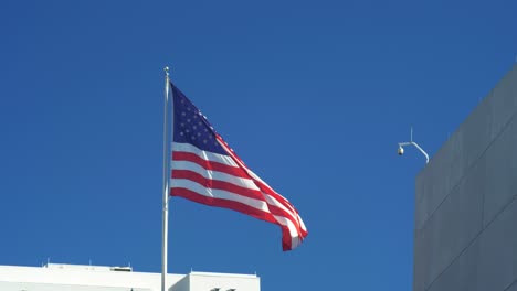 Amerikanische-Flagge-Weht-In-Zeitlupe-Vor-Einer-Überwachungskamera