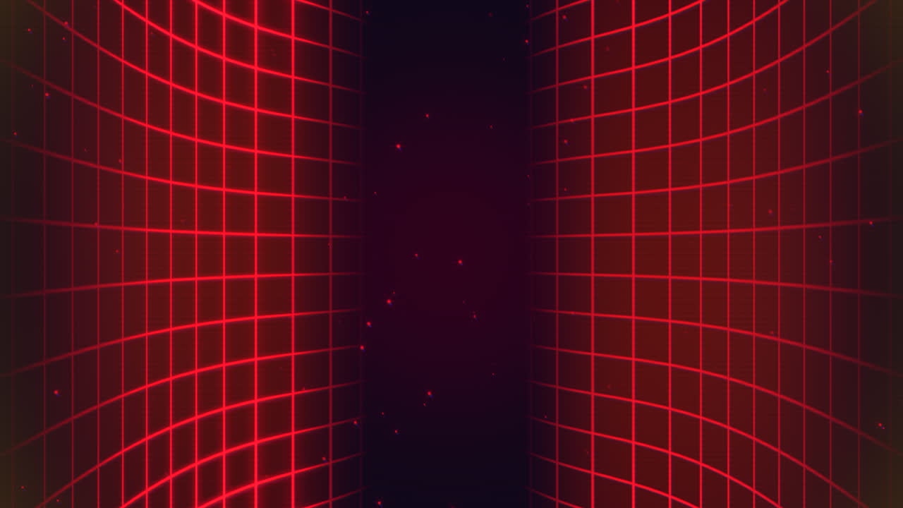 cuadrícula y brillos rojos retro en movimiento