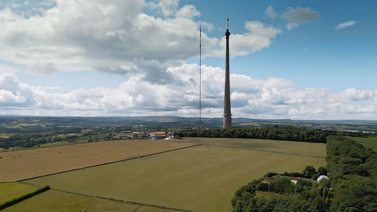 Emley Moor transmitting station, is a telecommunications and broadcasting. The station's iconic concrete tower is 1 is a Grade II listed. It is the tallest freestanding structure in the UK