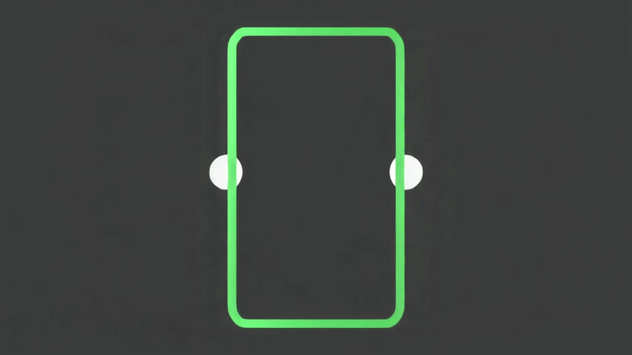 Cadre vert animé se transformant en deux cercles blancs