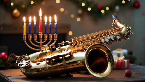 chanukah and christmas holiday festivities with saxophone