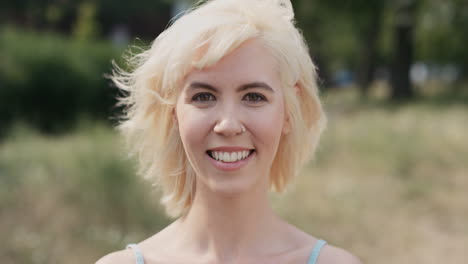 slow motion portrait of beautiful caucasian woman smiling