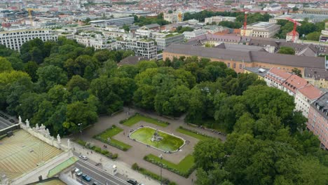 Aerial-View-of-Old-Botanical-Garden-in-Munich,-Germany