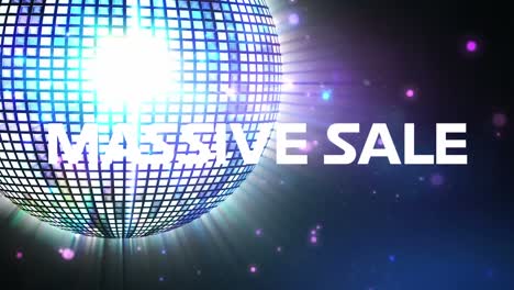 animation of massive sale over rotating disco ball