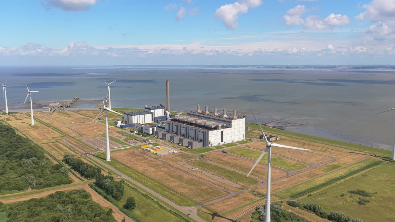 Industrial gas-fired CCGT Eemscentrale electricity site in Delfzijl port
