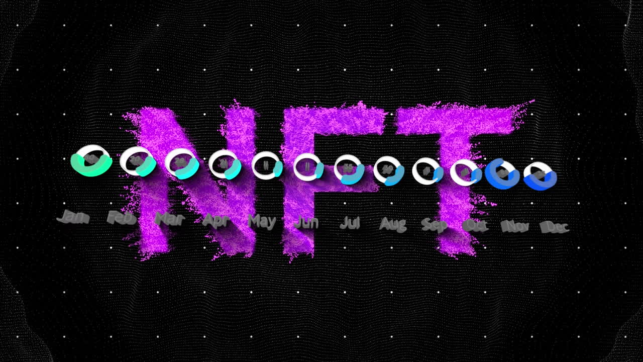 animación de gráficos financieros y nft en fondo negro