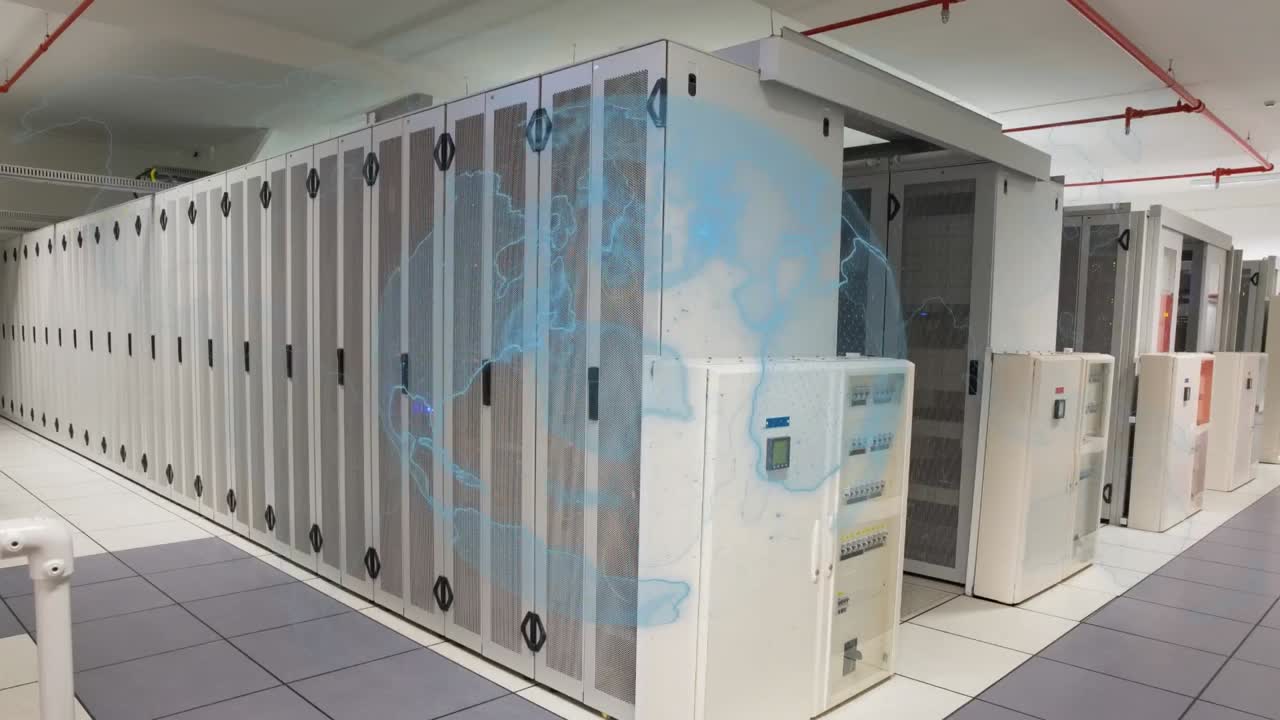 Animation of globe over server room