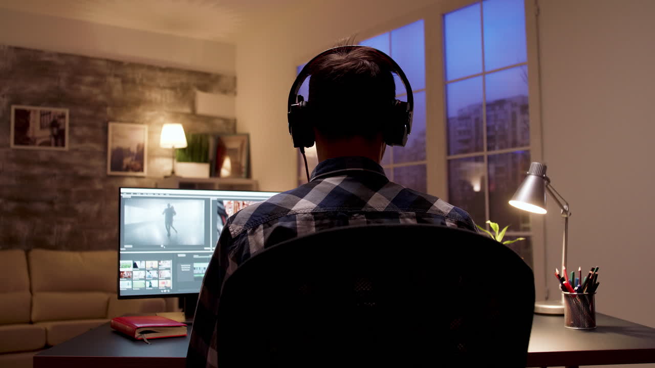 Man Editing Video at Desk