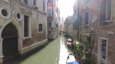 Looking-Down-On-Venice-Canal-In-Italy---high-angle