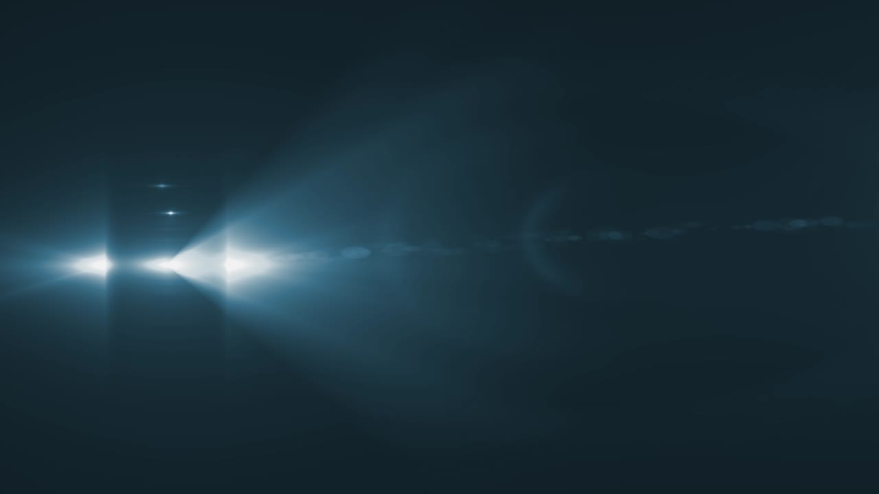 Bright blue lens flare moves from left, flashes intensely to fill screen, and recedes. Use as dynamic transition, overlay, or intro