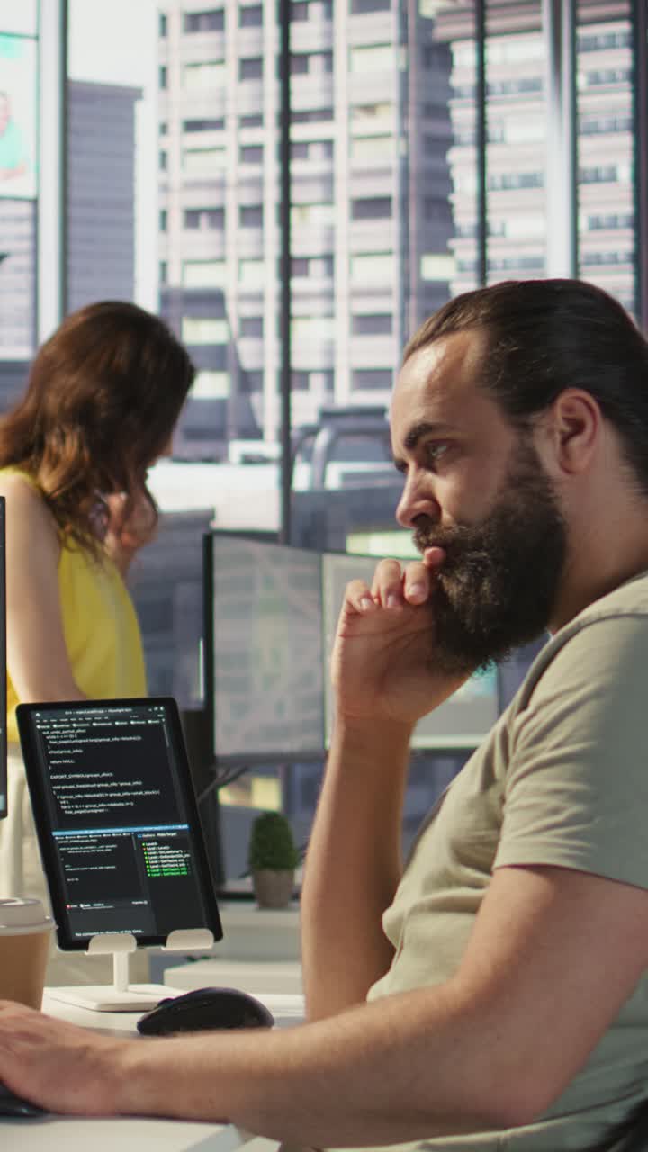 Vertical video Man monitoring and maintaining artificial intelligence company systems