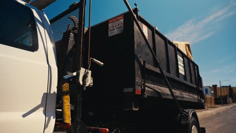 commercial dump truck in urban setting