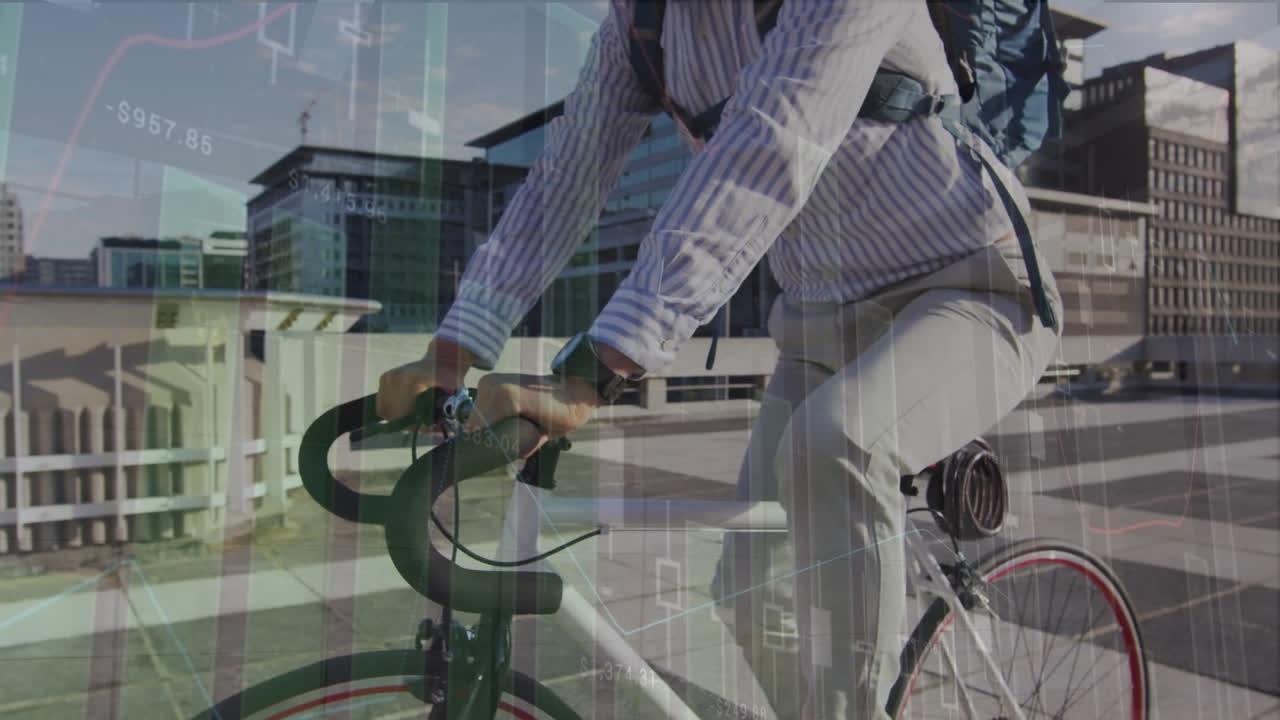 카우카시안 남자 사이클링에 대한 데이터 처리의 애니메이션